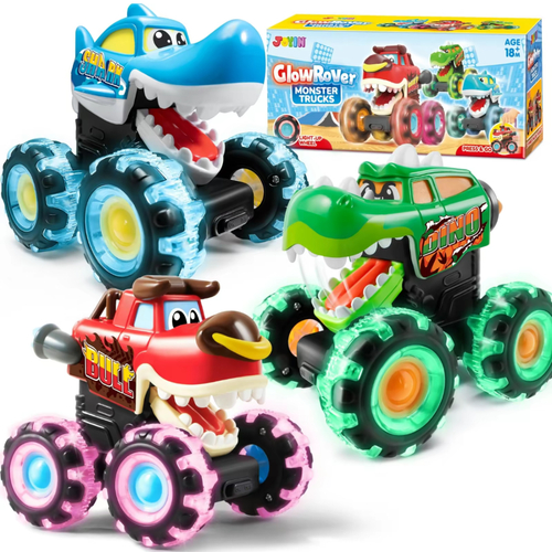 3-Pack Monster Truck Toy for Kids – Motion-Activated Light-Up Cars