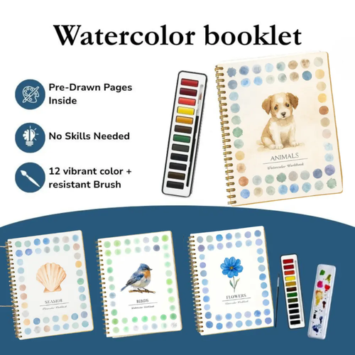 Complete Watercolor Book Set - FREE Watercolors and Brushes Included